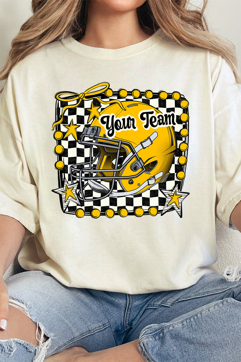 Doodle Yellow Football Pride Comfort Colors Adult Ring-Spun Cotton Tee *Personalize Your Team Name