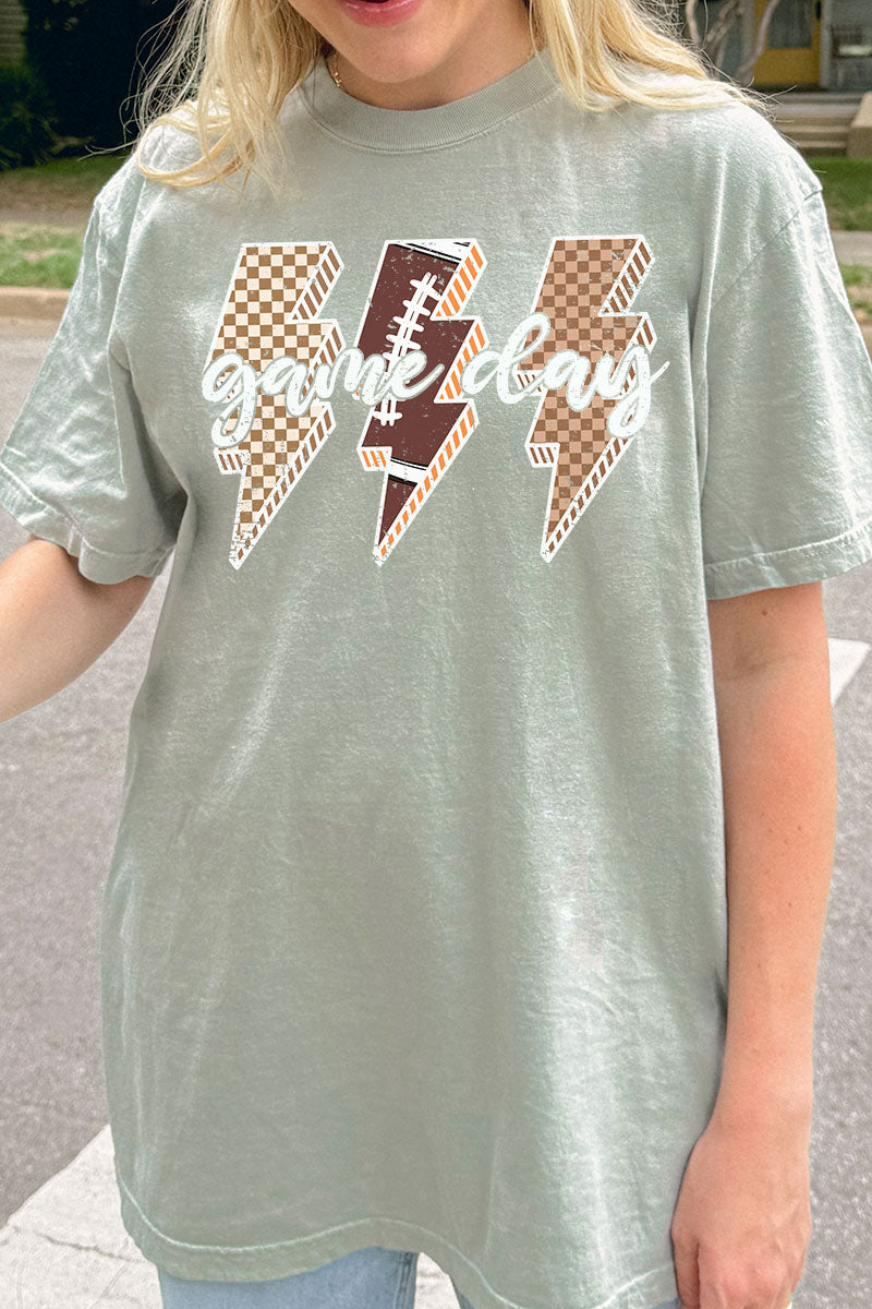 Football Game Day Lightning Bolt Comfort Colors Adult Ring-Spun Cotton Tee