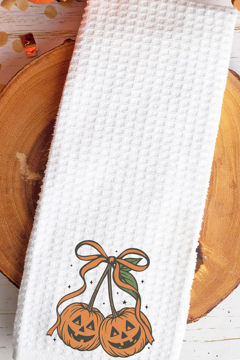 Jack-O'-Lantern Cherries Waffle Kitchen Towel